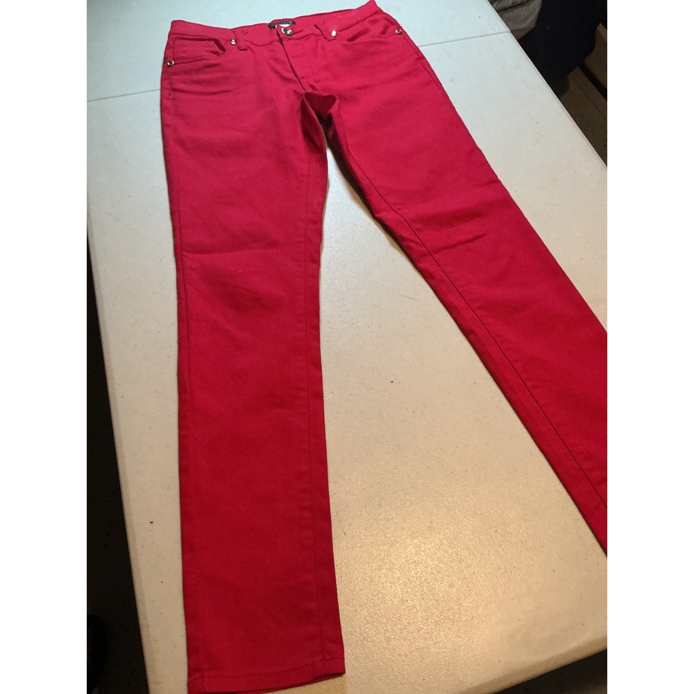 Venus Womens Red Slim Fit Pants Rhinestone Rivet Detail Size 4